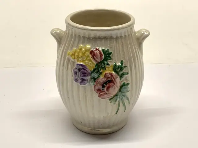 Vintage Maling Pottery Art Deco Pot Vase Lustre Floral Handles Newcastle