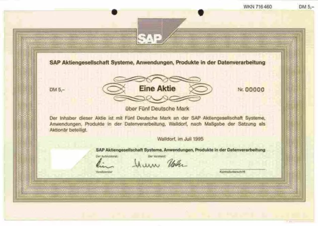 SAP Software AG 1995 Walldorf Weinheim Sinsheim IBM Dietmar Hopp Stammaktie 5 DM
