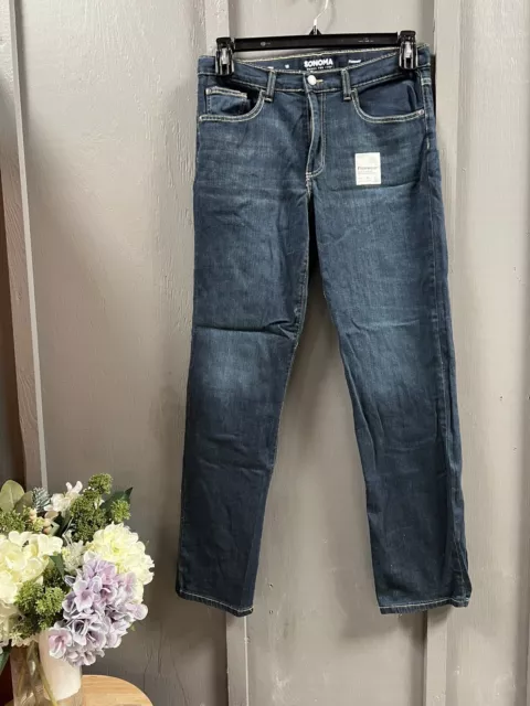 Sonoma Straight Jeans Boys Size 18 Slim Blue Dark Wash Denim Adjustable Flexwear