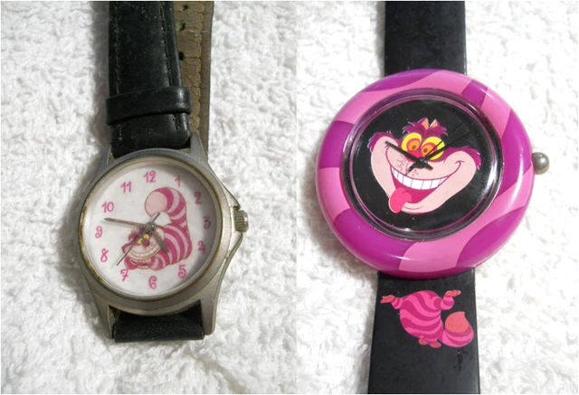 CHESHIRE CAT DISNEY Watch White Band Pink Crystals Alice in  display picture 3