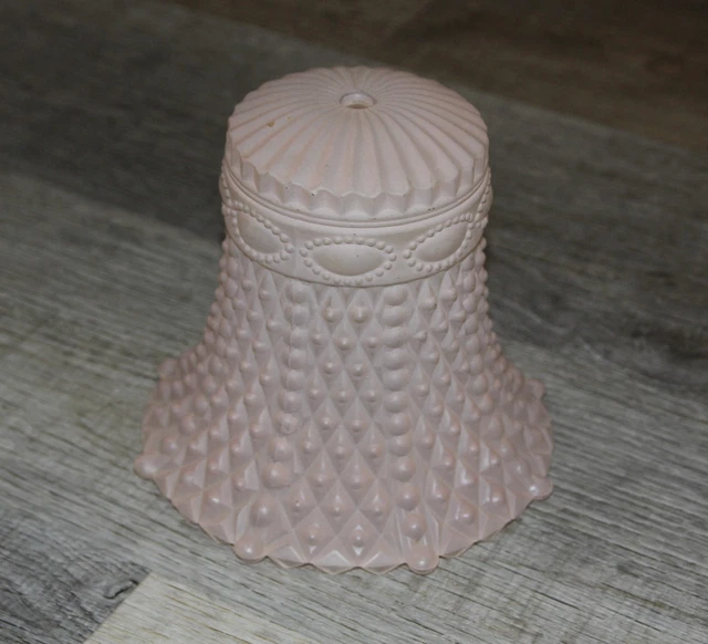 Antique Embossed Diamond Beaded Pink Satin Glass Boudoir Bedroom Lamp Shade