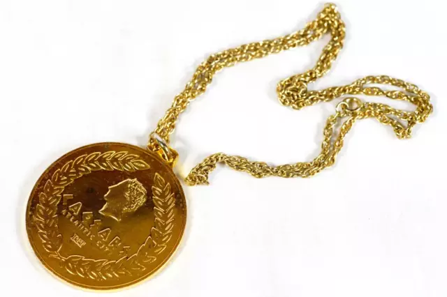 Vintage Ceasers Casino Atlantic City Gold Tone Medal On Necklace Plating Wear