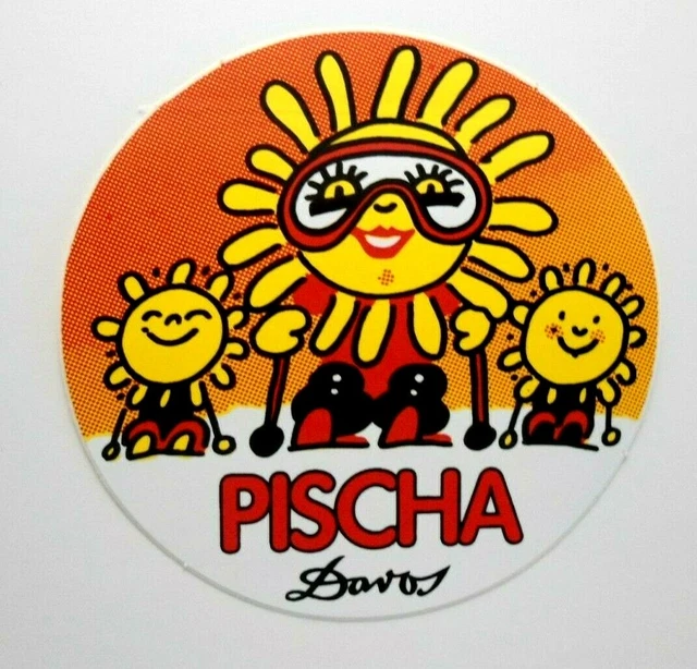 Souvenir-Aufkleber Pischa Davos Klosters Grisons Alps Switzerland Ski 80er
