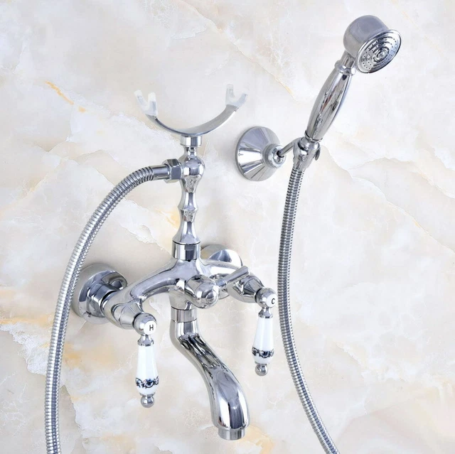 Wall Mount Chrome Bathroom Tub Faucet Handheld Shower Mixer Water Tap 2na748