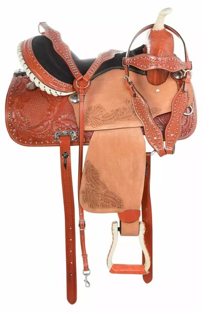 Selle Western Complète En Cuir Pour Barrel Racing - Taille 16 Pouces - Neuve - Marron