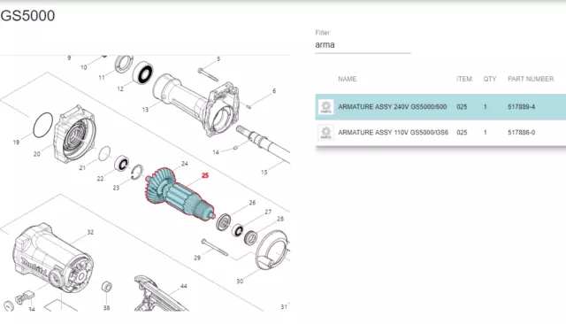 Genuine Makita 517889-4 ARMATURE ASSY 240V for GS5000/600 GS5000