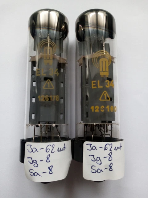 EL34 RFT RARE Foil Getter Short Base Platinum Matched Pair NOS NIB Germany EL34 RFT RARE Foil Getter Short Base Platinum Matched Pair NOS NIB Germany