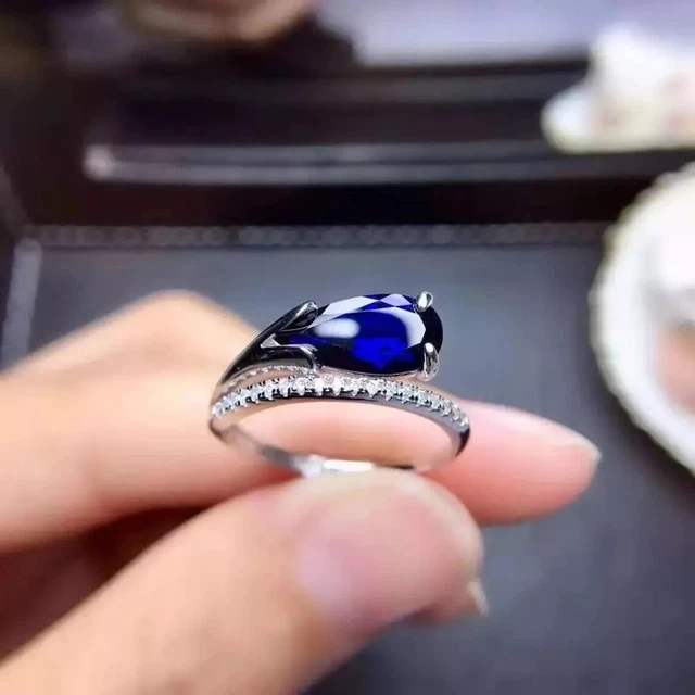 1Ct Pear Cut Simulated Blue sapphire Solitaire Wedding Ring 14K White Gold Over