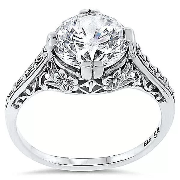 Engagement Wedding 925 Sterling Silver Art Deco Style Cubic Zirconia Ring   #123