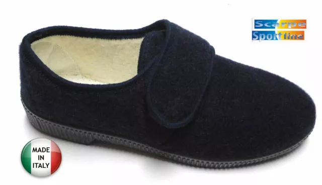 Chaussons Pantoufles Homme Bleu A Fermeture Scratch Cher Chaudes Hiver Italien