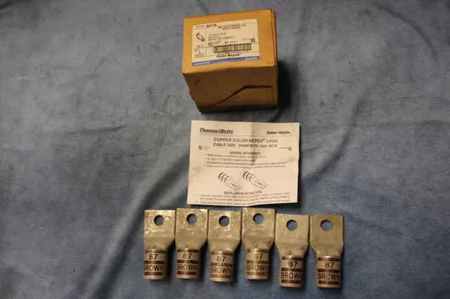 (Box of 6 pcs) Thomas & Betts 54118 Copper Comp Tmnl Lug 500 KCMIL 1/2 Bolt 87H