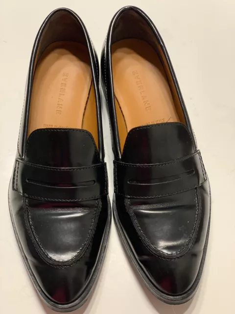 Everlane Womens Size 7 The Penny Oxfords Loafers Shoes Black Italian Leather EUC