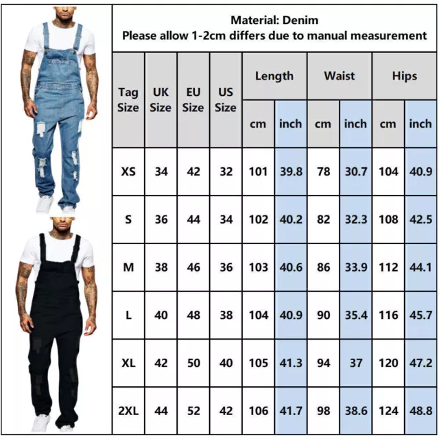 MENS DENIM DUNGAREE Overalls Pants Trousers Bib Ripped Cargo Jeans ...