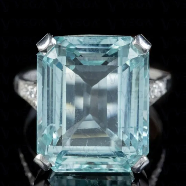 8.72ct Emerald Cut Natural Aquamarine Gemstones Diamond Ring Real 14K White Gold