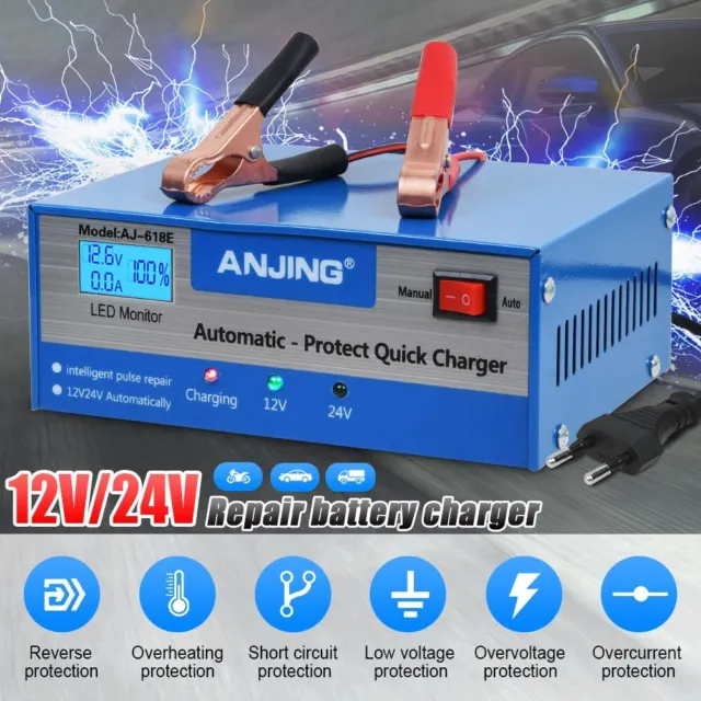 12-24V Intelligente KFZ Auto Batterie Ladegerät Impuls Reparatur Akku Starthilfe