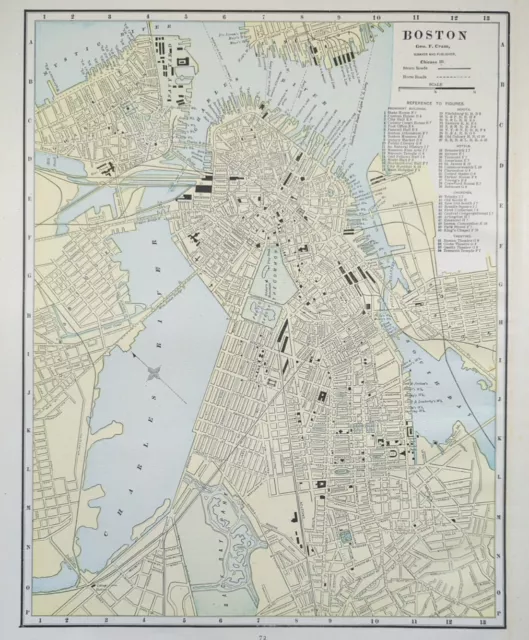 Vintage 1891 BOSTON MASSACHUSETTS Map 11"x14" ~ Old Antique Original CHARLESTOWN