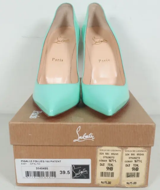 CHRISTIAN LOUBOUTIN Blue Pigalle Follies 100 Patent Pumps SZ 9.5 39.5