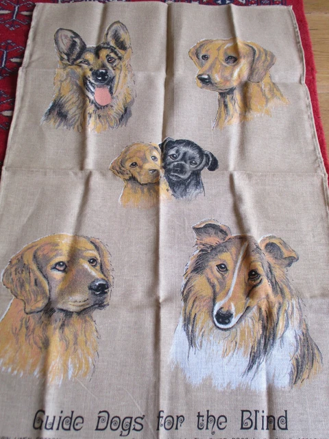 Toalla de té de cabaña irlandesa vintage para perros guía para ciegos lino/algodón sin usar