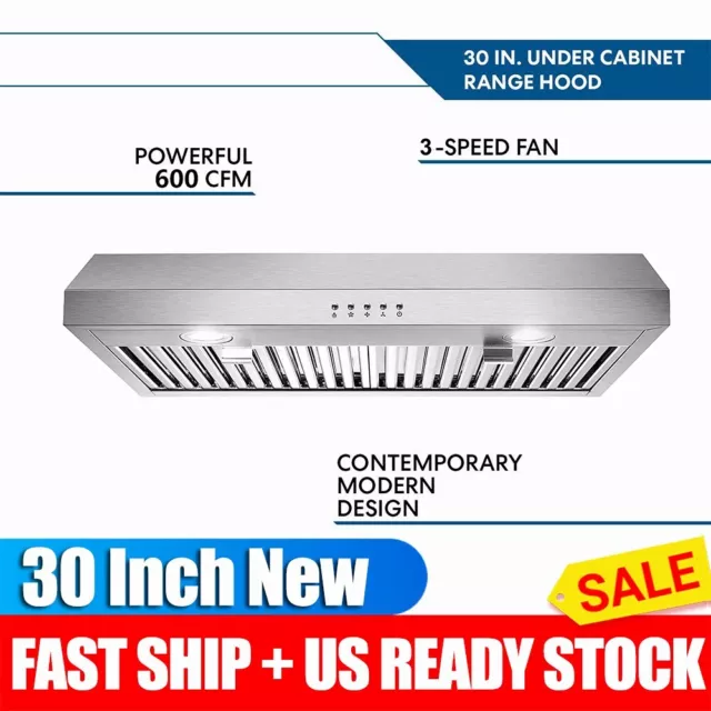 IsEasy 30inch Under Cabinet Range Hood Stainless Steel Kitchen Stove Vent  w/LEDs