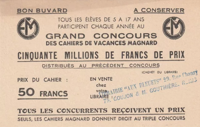 A92 Ancien  Buvard GRAND CONCOURS DES CAHIERS DE VACANCES MAGNARD