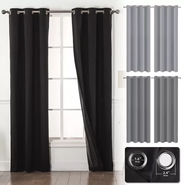 Thick Thermal Blackout Curtains Eyelet Ring Top Ready Made Curtain Panel Pair