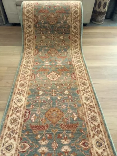 Hall Runner 80cm Wide Heritage Blue Allover Detailed by the Meter Soft Feel Pile