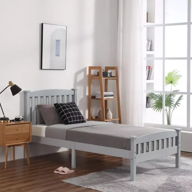 Twin Size Bed Frame Bedroom Sturdy Wood Platform Single Bed with Headboard
