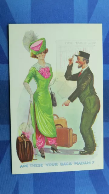 Political Fred Spurgin Comic Postcard 1910's Suffragette Fashion Harem Railways