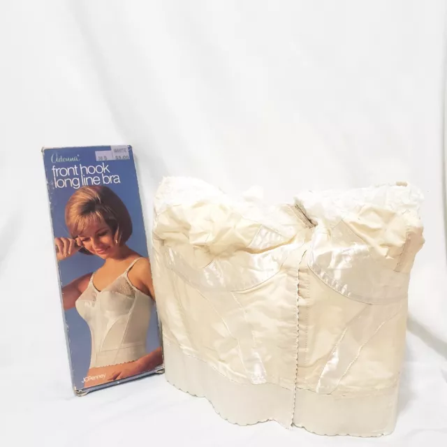 Vintage Adonna Front Hook Long Line Bra Size 38B Cream White JCPenney