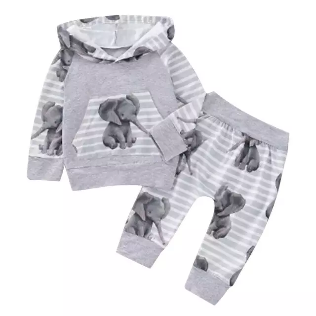 UK Newborn Baby Boy Girl Tracksuit Elephant Hooded Top Pants Clothes Outfits Set