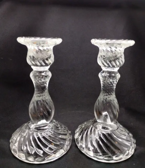 Vintage Fostoria Colony Candlesticks Pair 1960s Swirl Taper Candle Holders