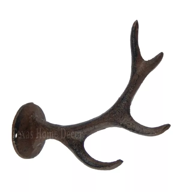 Deer Antler Wall Hook Coat Hat Holder Towel Hanger Rustic Cast Iron Cabin Lodge
