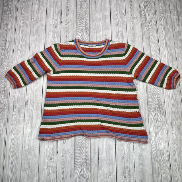 TU Femmes Pull 12 Multicolore Rayé Tricot Coton Côtelé Décontracté 3/4 Manche