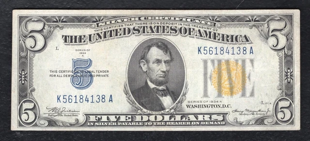 Fr. 2307 1934-A $5 Five Dollars “North Africa” Silver Certificate About Unc (B)