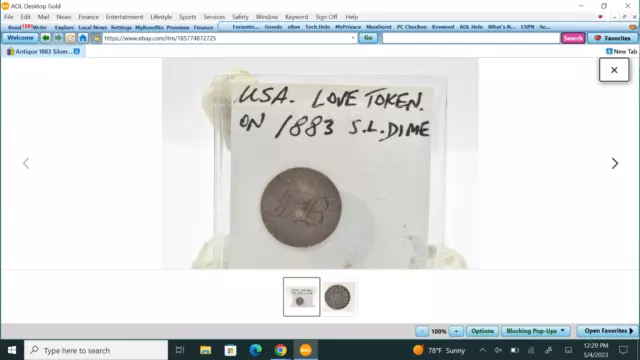 Antique 1883 Silver US Seated Dime Love Token Hand engraved