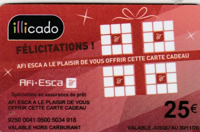 CARTE CADEAU  GIFT CARD - ILLICADO 25 eu (ancienne) (France)