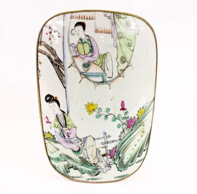 19th century Chinese porcelain shard box of ladies in a garden