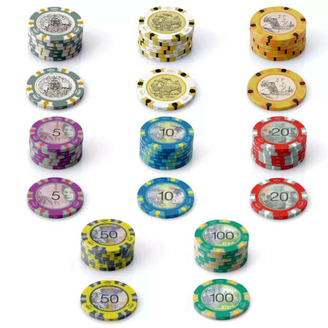 1000 Aussie Currency Chips 14g Poker Game Set Gambling Casino Pick Any Combo New