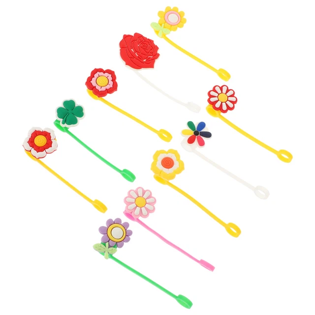 10 un. adorables cubiertas de paja de dibujos animados cubierta de tubería de paja lavable patrón floral