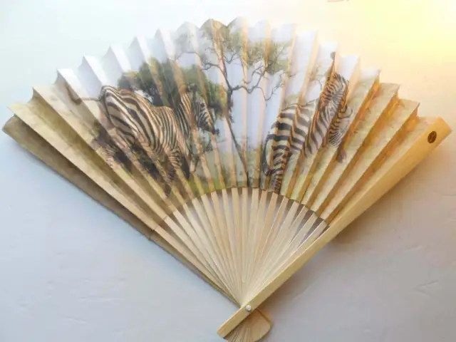 Zebra Animal Safari 11x16 Folding Fans Paper Wood Hand FAN