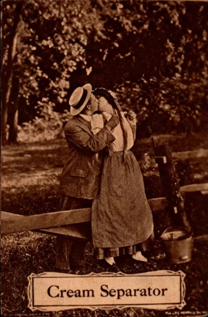 Postcard Romance card Cream Separator Farm Girl Kissing 1910 Postmark
