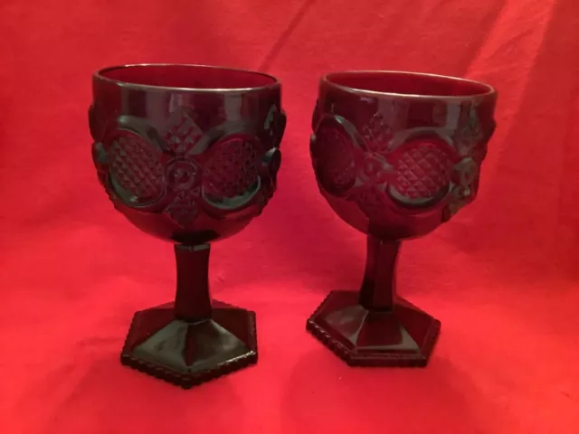 2 Vintage Avon Cape Cod Ruby Red Glasses Large Wine /Water Goblets 6” tall