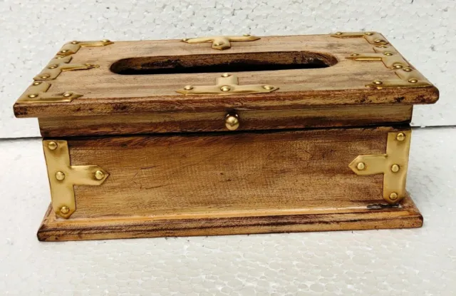 Caja de pañuelos de madera hecha a mano de latón con soporte de pañuelos...