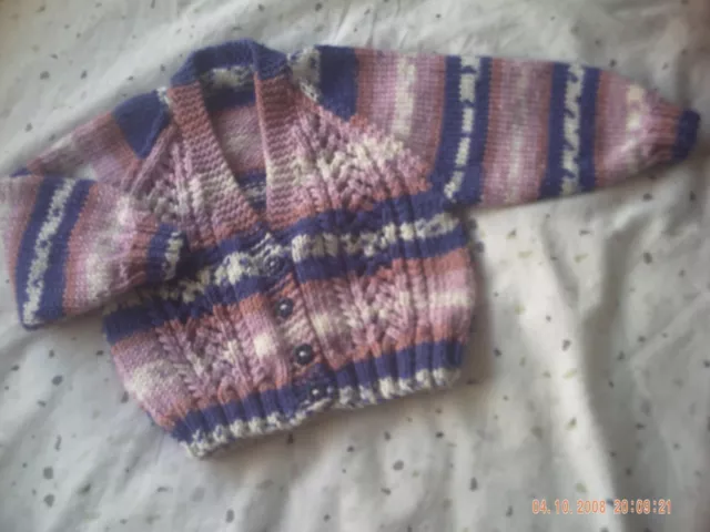 Hand Knitted Baby Cardigan Size 3-6 Months.