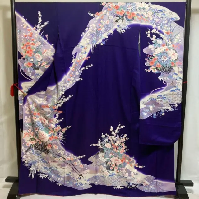 8769# Japanese kimono Vintage Pure Silk Furisode Robe Traditional 167cm