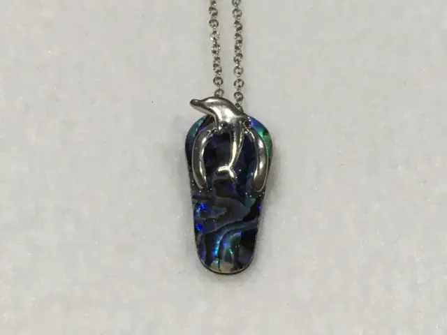 Beautiful Natural Abalone Paua Shell Flip Flop With Dolphin Pendant Necklace