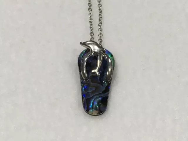 Beautiful Natural Abalone Paua Shell Flip Flop With Dolphin Pendant Necklace