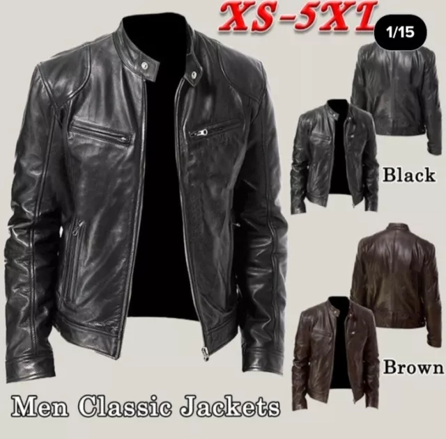 Mens Vintage Cafe Racer Black Brown Genuine Leather Slim Fit Real Biker Jacket