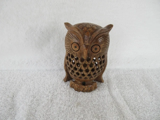 VINTAGE~ Carved 4" Tall Owl With Baby Owl Inside ~~NICE!!