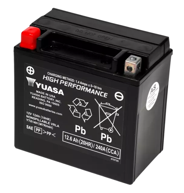 AGM Motorradbatterie 12Ah Yuasa YTX14H 12V 240A YTX14H-BS